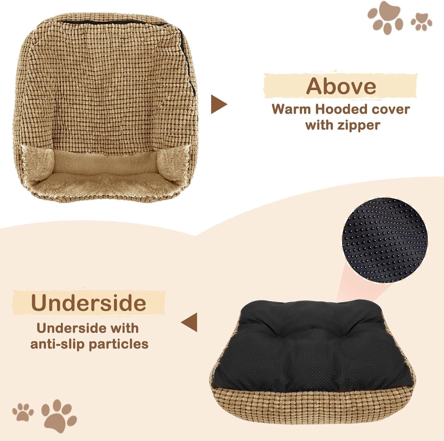 Hooded Dog Bed 63x53x21cm Warm Cave Orthopedic Washable