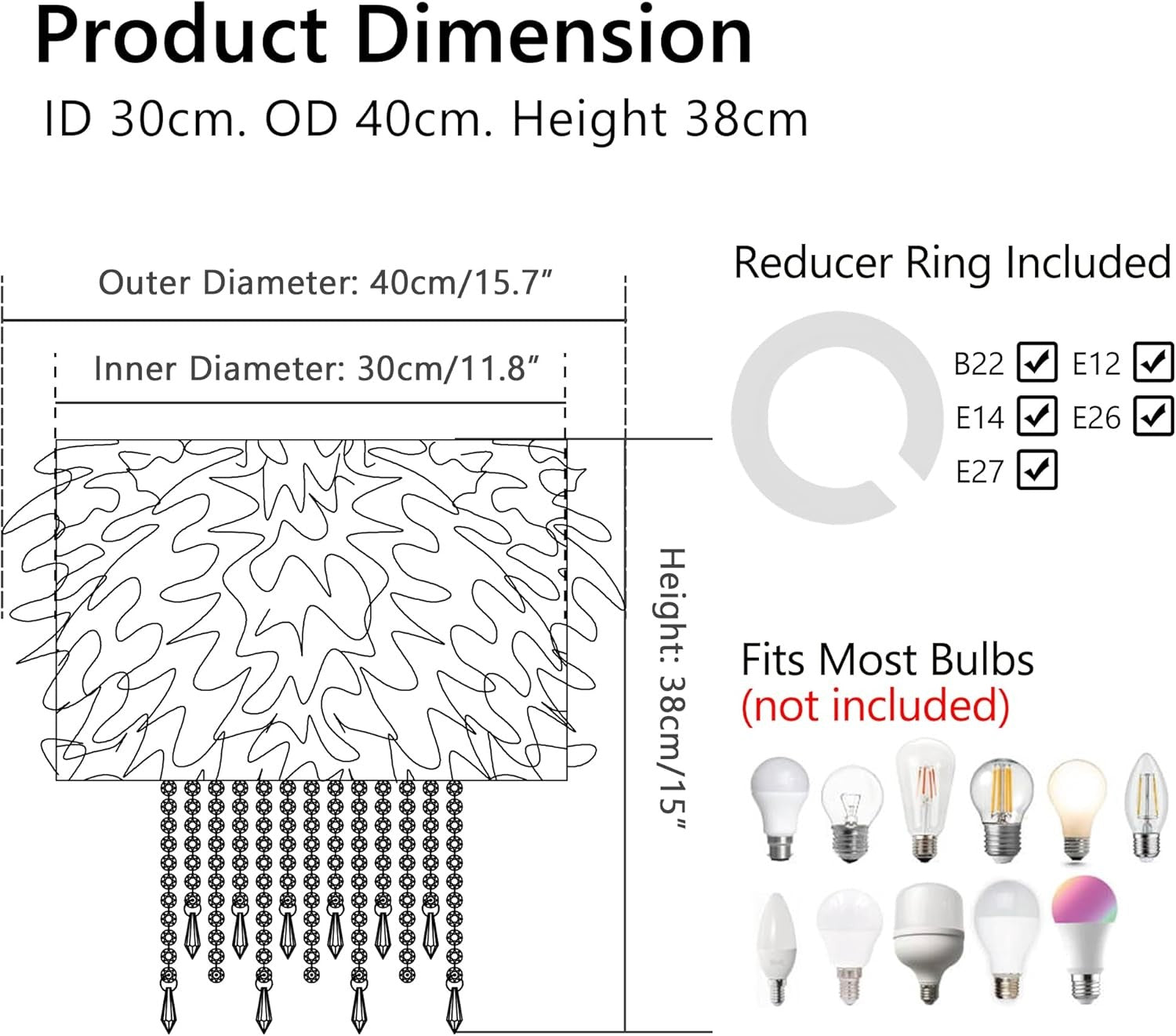 Feather Lampshade White Acrylic Droplets Ceiling Pendant Table Floor Shade