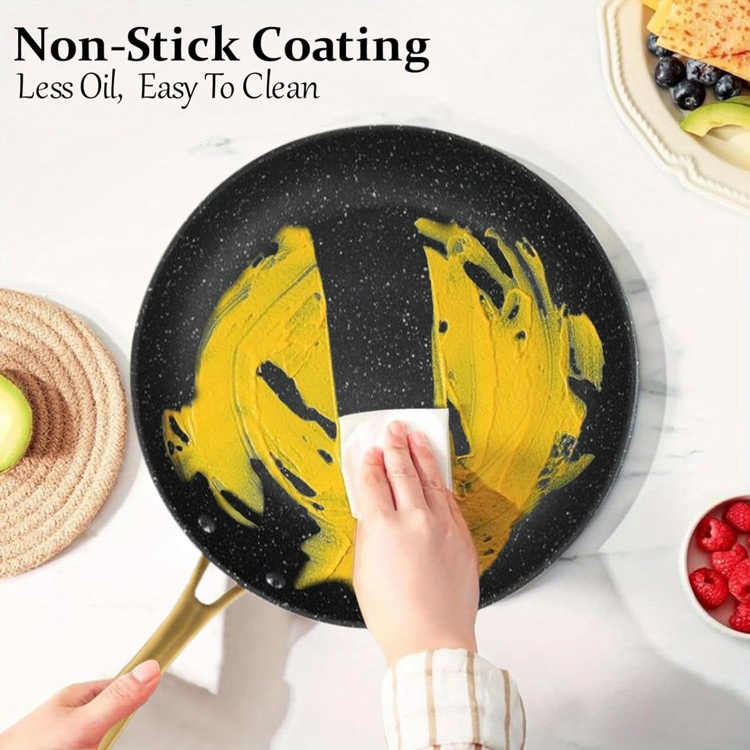 9Pcs Black Non-Stick Cookware Set, Granite Coating Pots & Pans with Lids