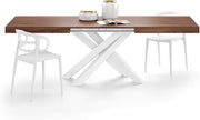 Extendable Walnut Dining Table 160–240cm w/ White Cross Legs Modern