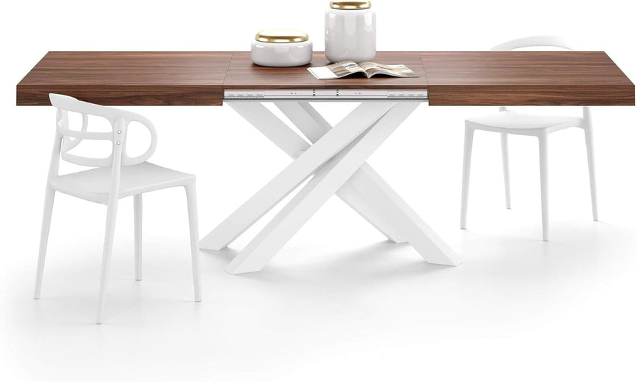 Extendable Walnut Dining Table 160–240cm w/ White Cross Legs Modern