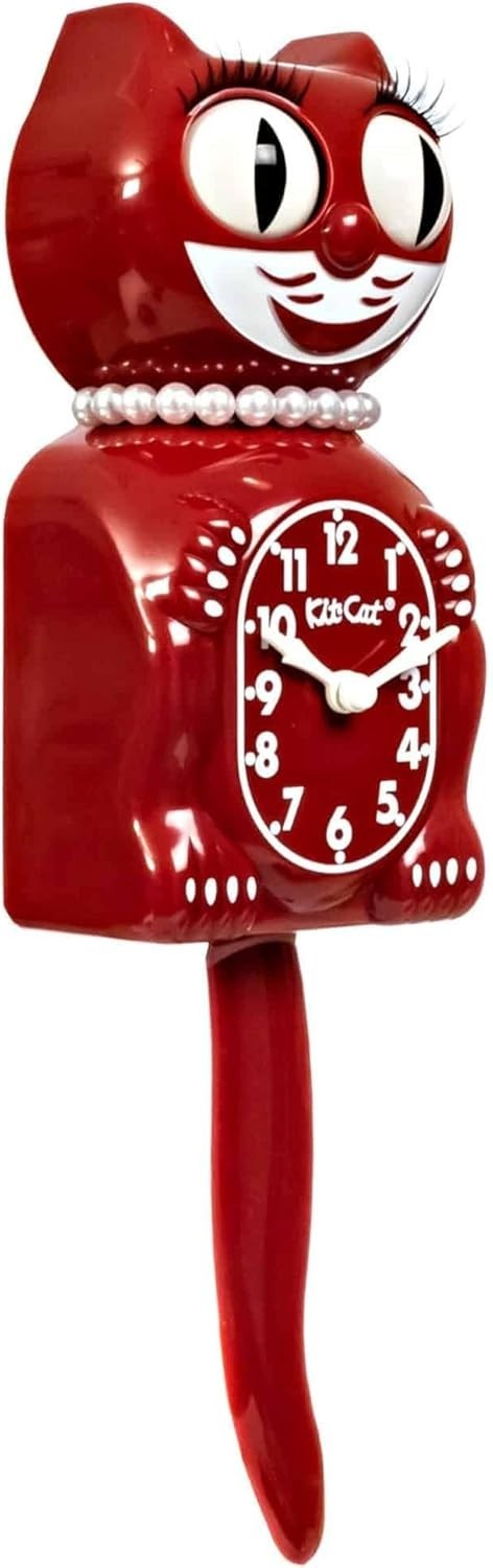 Red Cat Wall Clock 40cm Retro Moving Eyes Tail Battery Operated Vintage