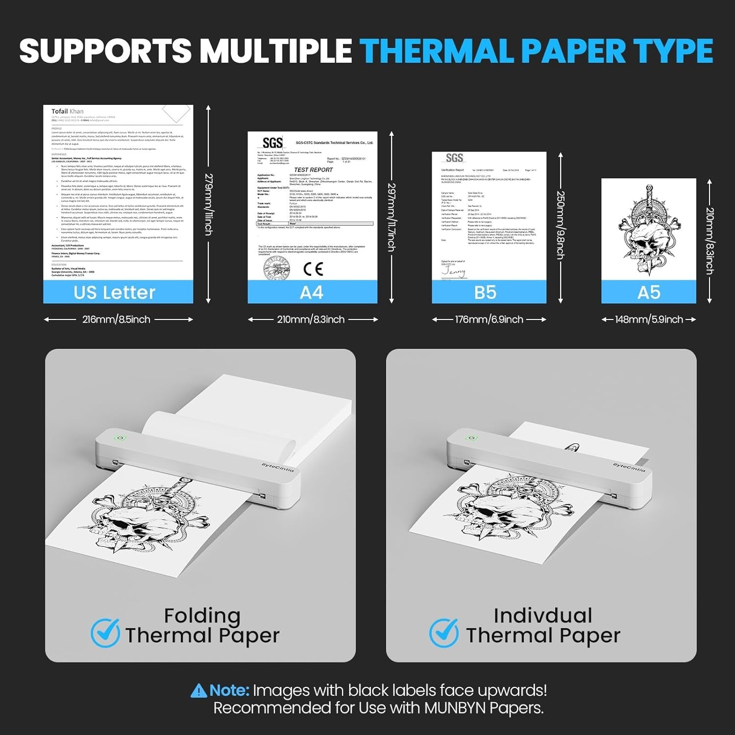 Portable A4 Bluetooth Thermal Printer Inkless Travel Office