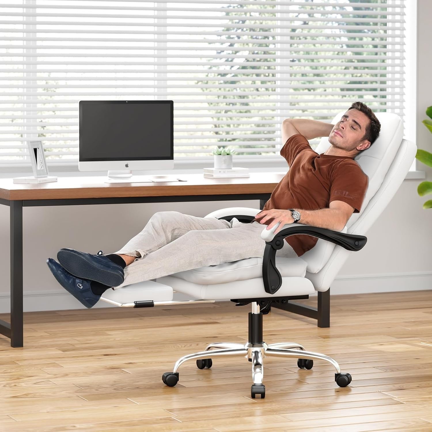Big & Tall Ergonomic Office Chair Executive Desk Seat Adjustable Foot Rest White