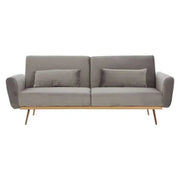 Grey Velvet 3-Seater Sofa Bed with Rose Gold Legs – Modern Pull Out Couch