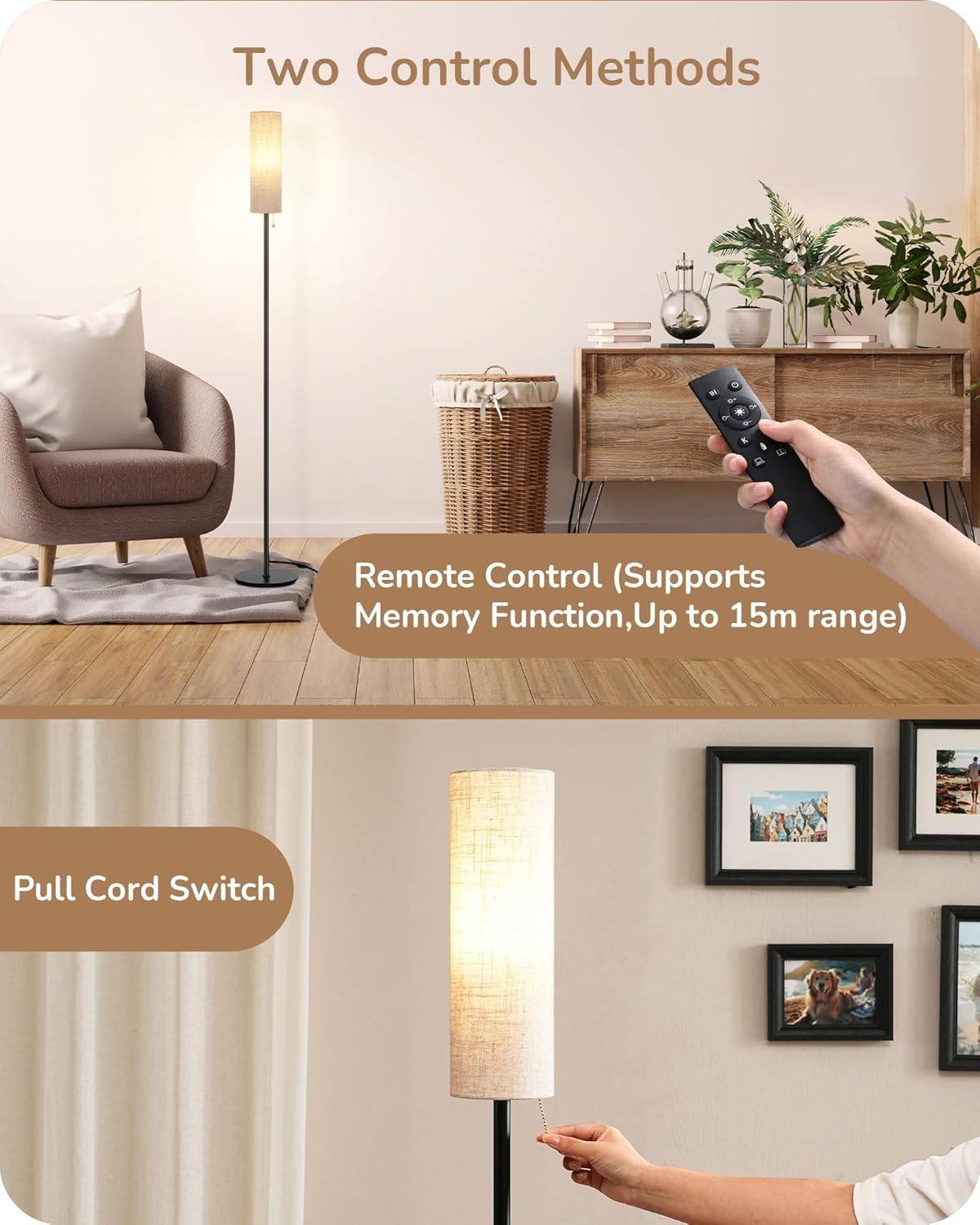 Modern Floor Lamp Standing Light Linen Shade Remote Dimmable E27 Tall