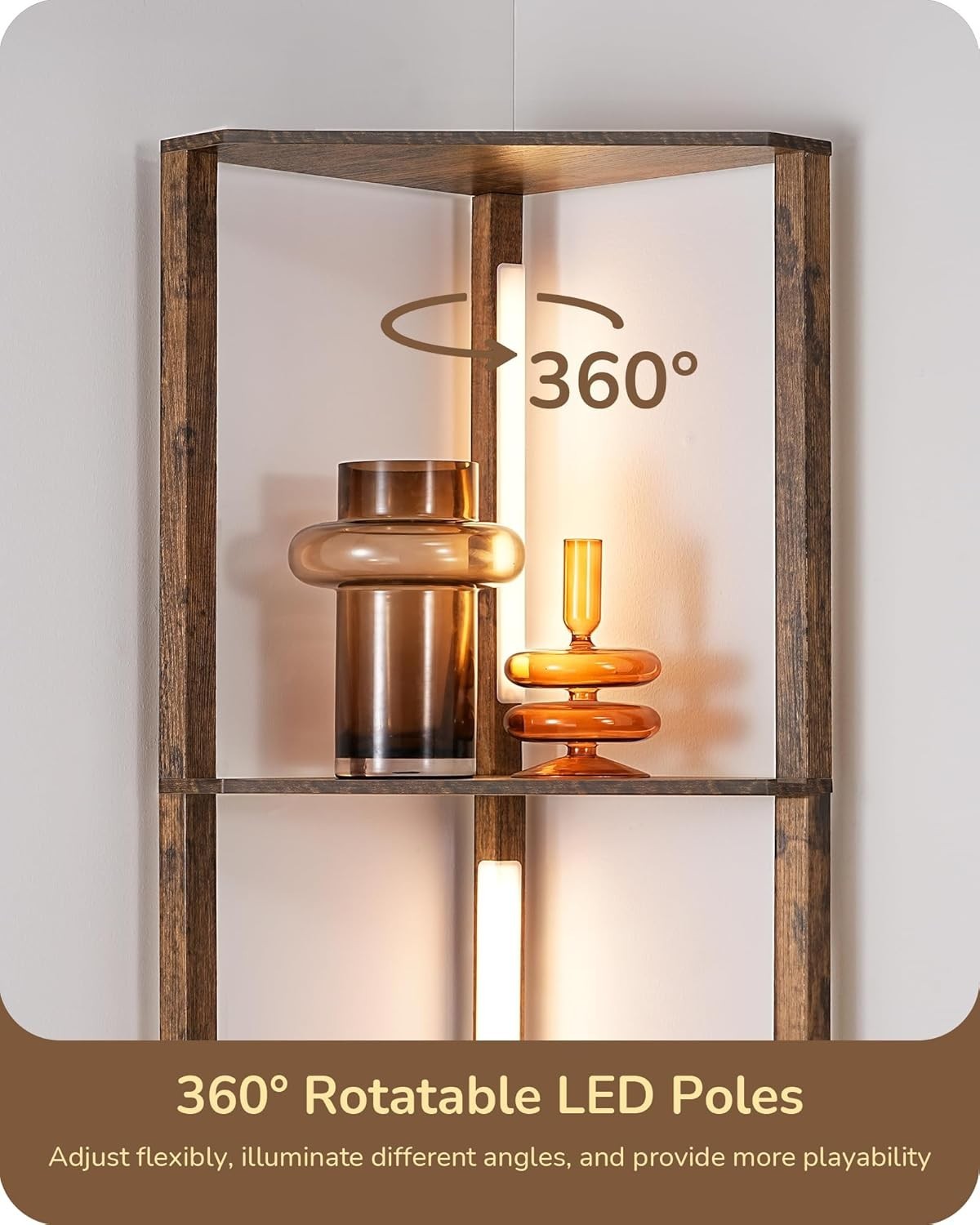 LED Corner Floor Lamp Shelf Unit 4-Tier Wood Storage Dimmable Light