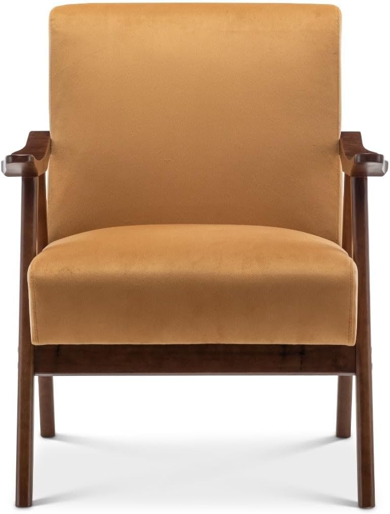 Gold Velvet Accent Armchair Retro Wooden Lounge Chair