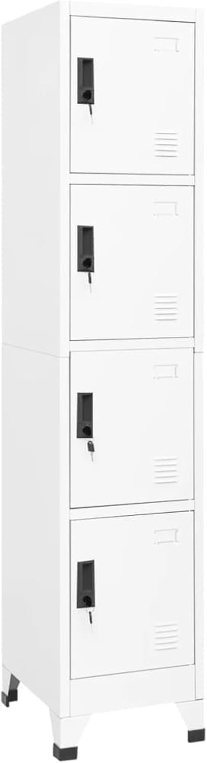 4 Door White Metal Locker Cabinet Lockable Steel Storage Cupboard Office Gym