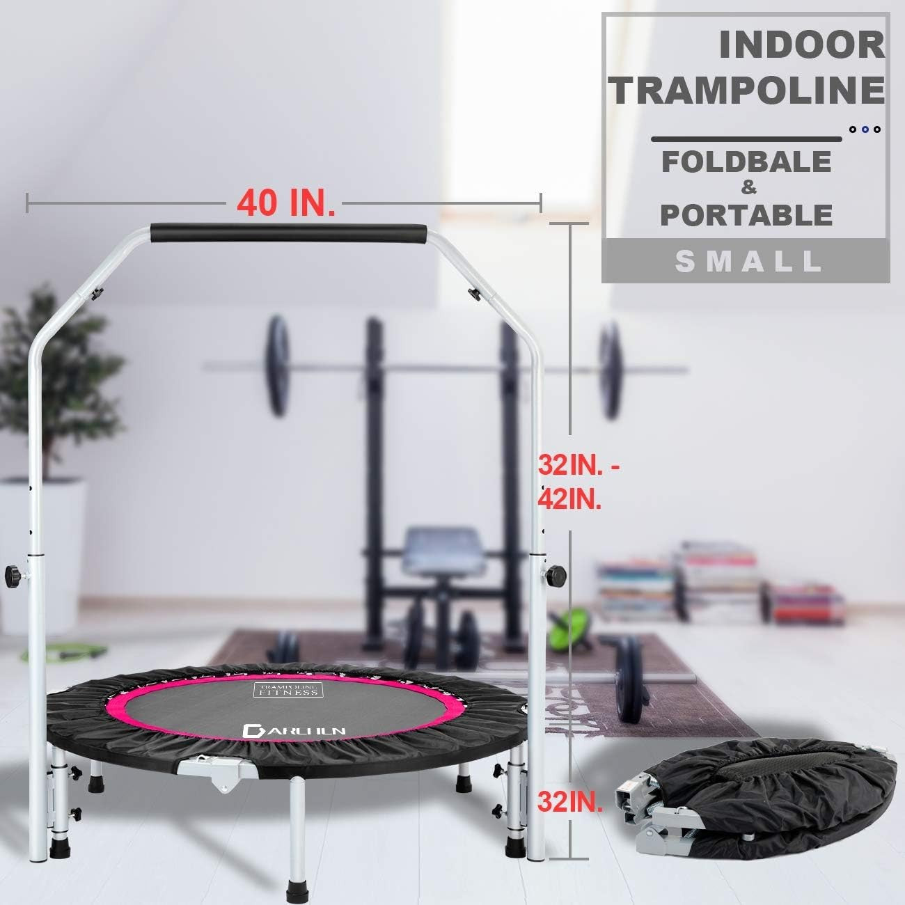 100cm Mini Fitness Trampoline Foldable Quiet Rebounder 175KG Indoor