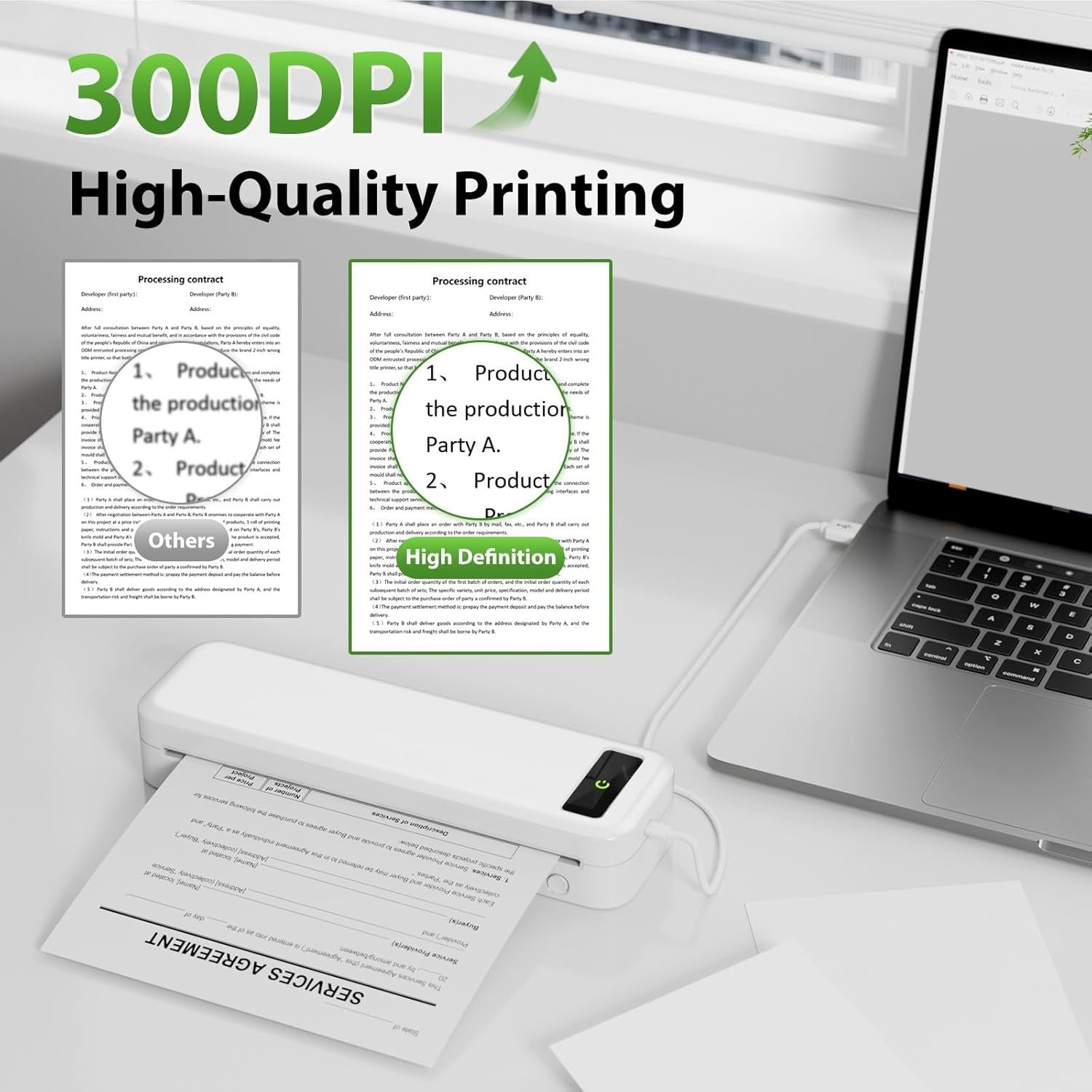 Portable Thermal Printer – Wireless Bluetooth Inkless Printer for A4/Home/Office