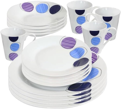 16pc Porcelain Dinner Set Plates Bowls Mugs Blue Purple Microwave Safe