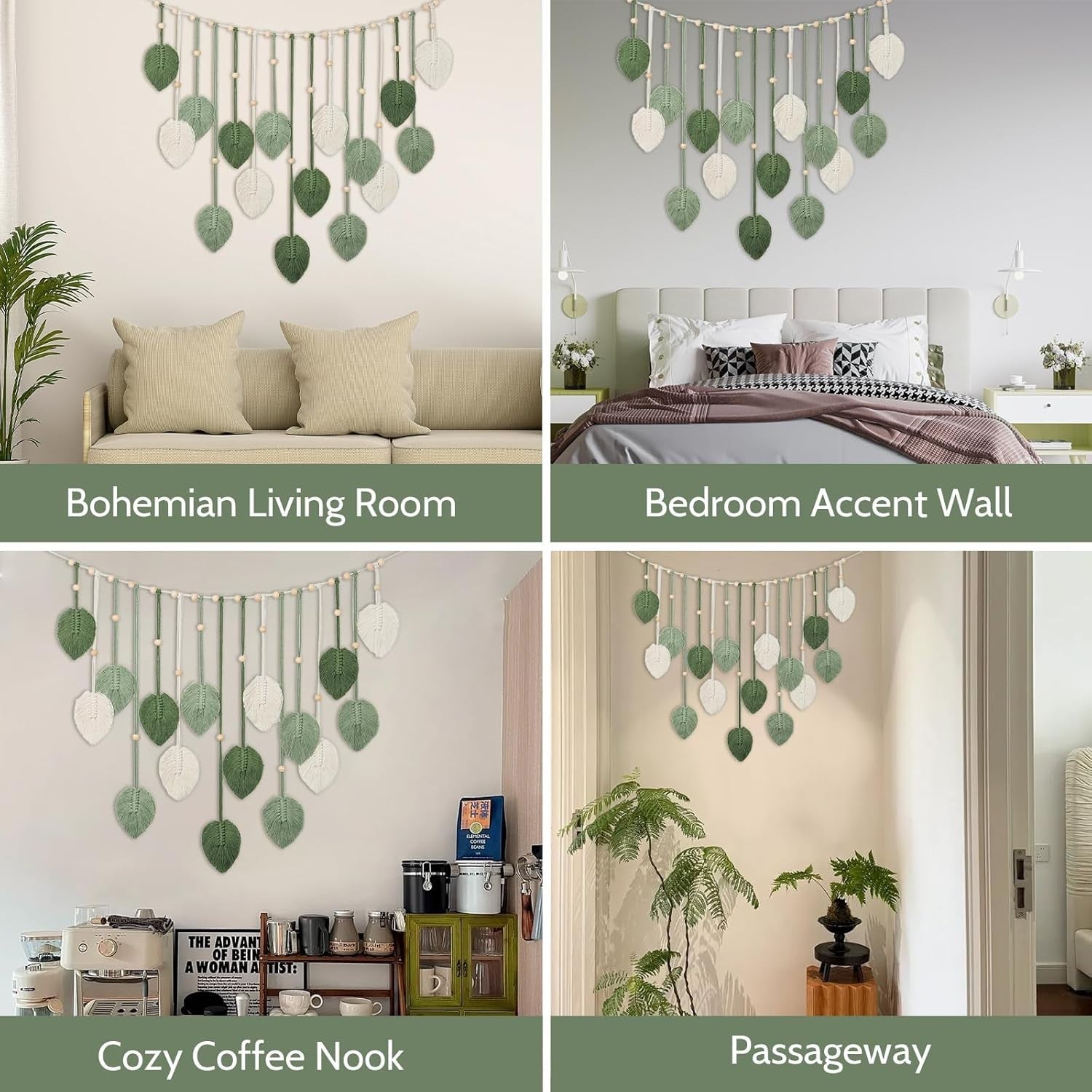Boho Macrame Leaf Wall Hanging 120x76cm Cotton Tapestry