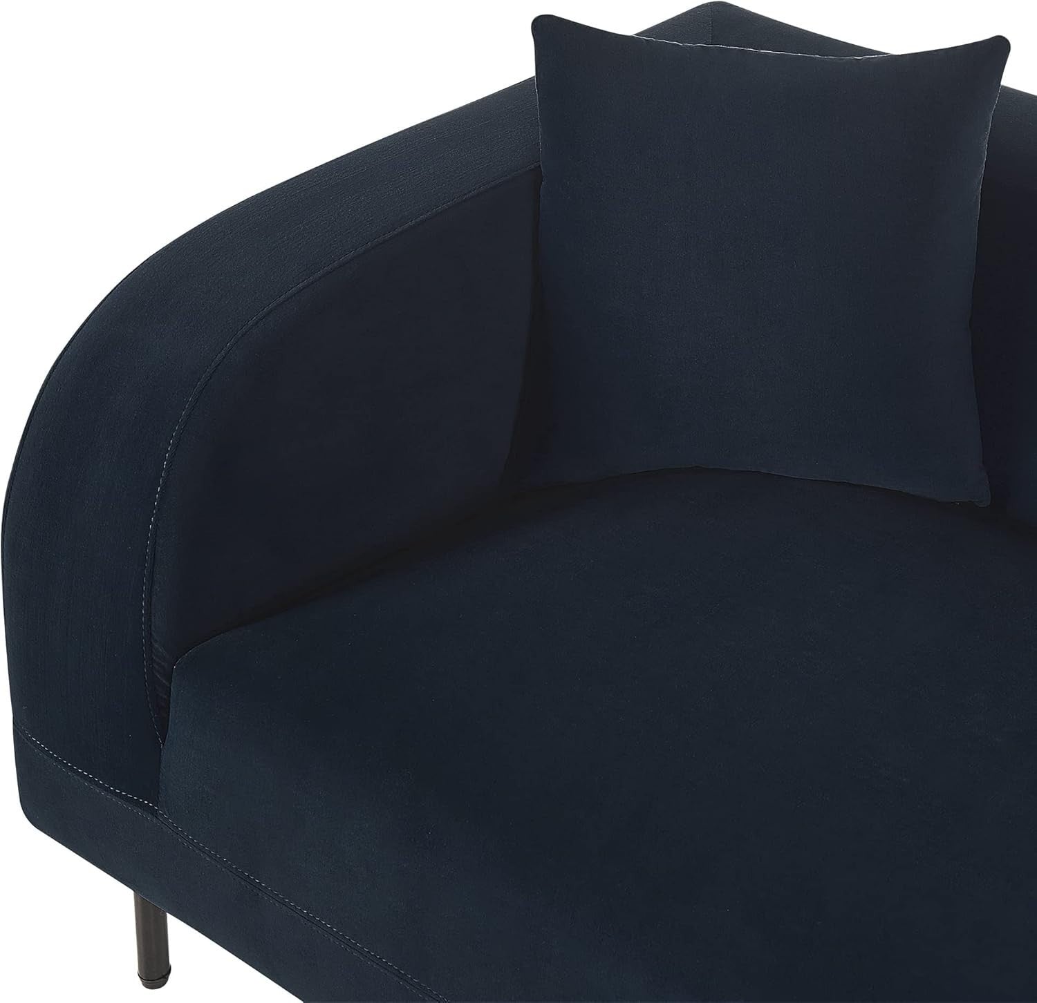 Soft Velvet Left Hand Chaise Lounge Navy Blue Retro Style with Cushion & Metal