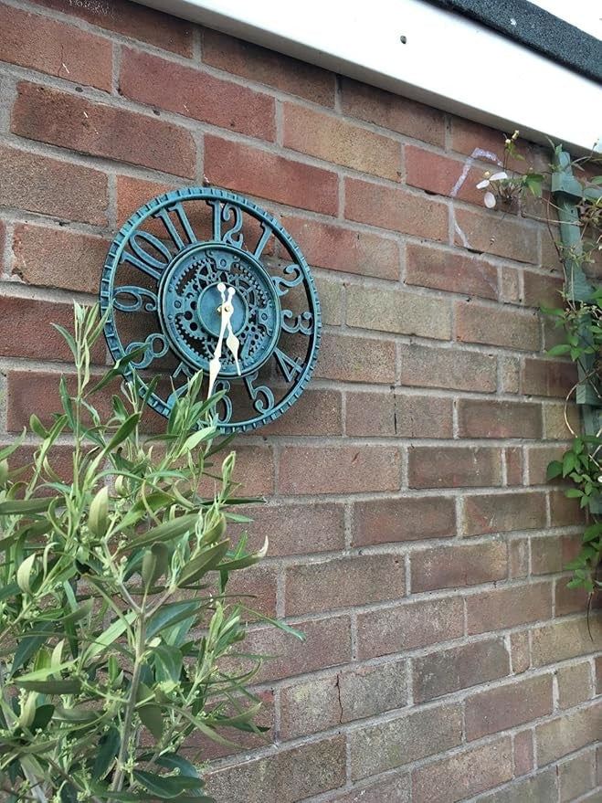Outdoor Waterproof Garden Wall Clock 12in Retro Vintage Quartz Battery Large