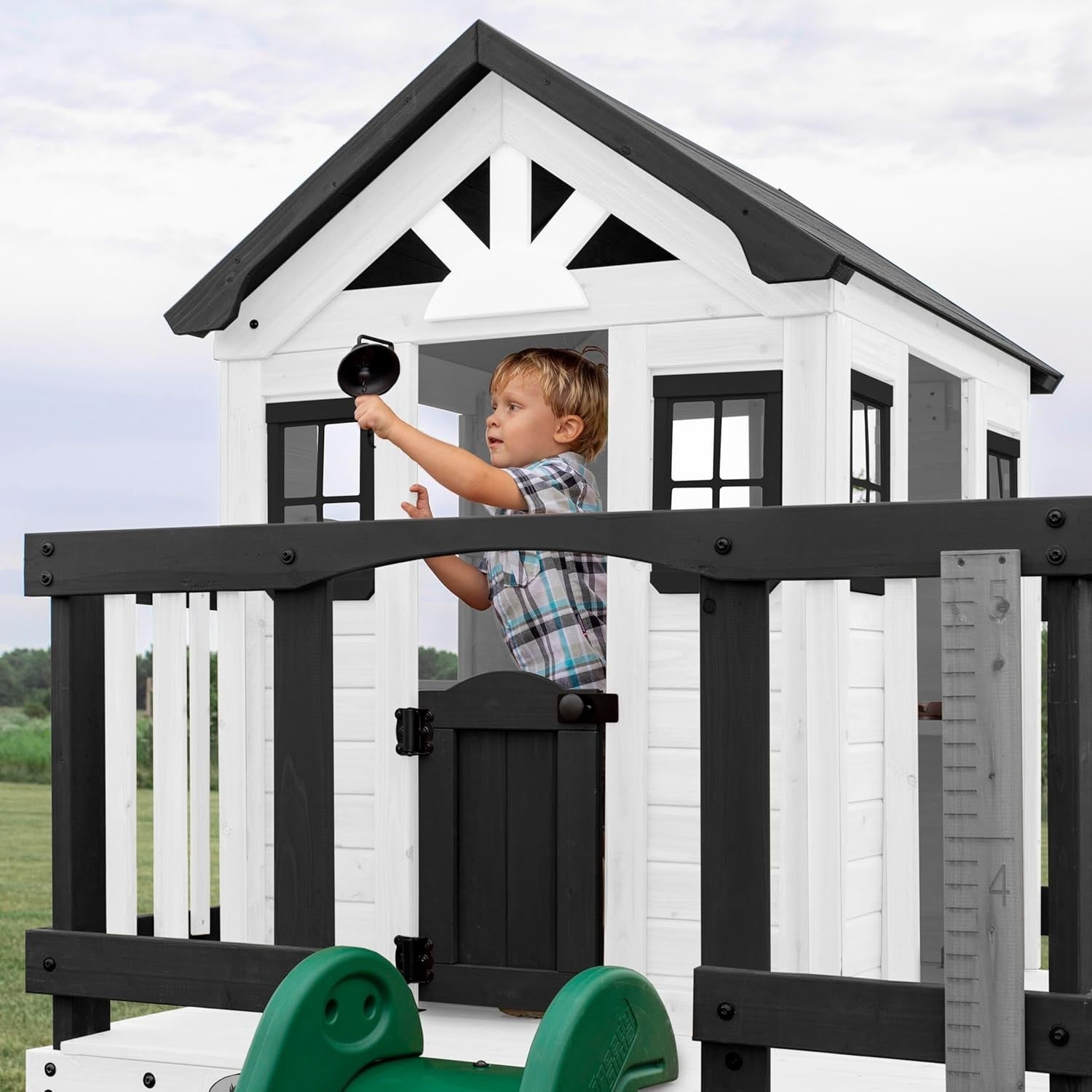 Elevated Cedar Kids Playhouse with Slide Outdoor Garden Toy Kitchen