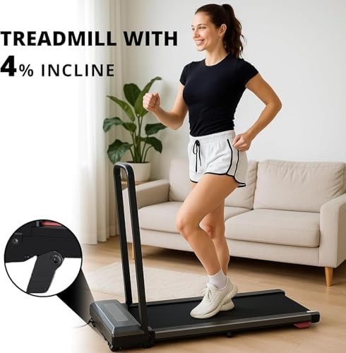 Foldable Walking Jogging Treadmill 12km/h Quiet 2-in-1 Handrail Home Office Gym