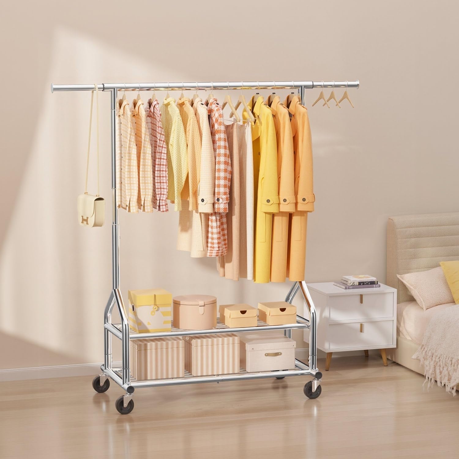 Silver Heavy Duty 252KG Clothes Rail With Shelves & Wheels