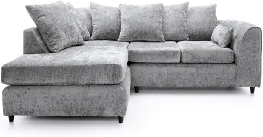 Light Grey 4 Seater Corner Sofa LH – Modular L Shape Fabric Settee Suite