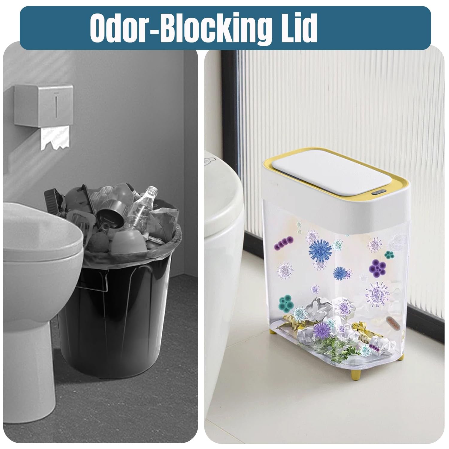 Touchless Motion Sensor Trash Can 2.5 Gallon Slim Bathroom Bin