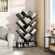 Tree Bookshelf with Drawer 5 Tier Black Wooden Bookcase Storage Rack
