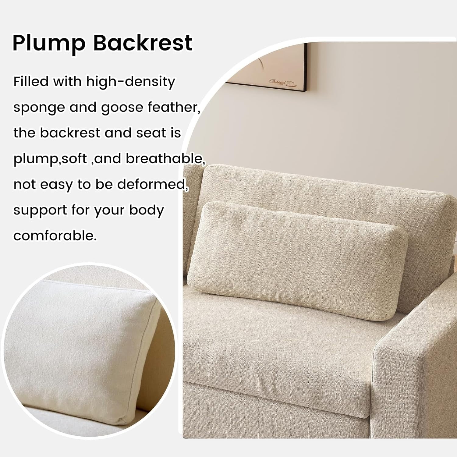 Modern 2-Seater Deep Seat Sofa Beige Fabric Couch with Cushions, 105” Wide