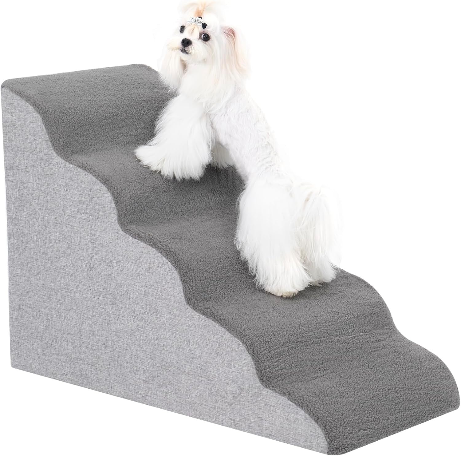 5 Tier Dog Stairs for Bed Non Slip Foam Pet Ramp Grey