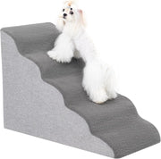 5 Tier Dog Stairs for Bed Non Slip Foam Pet Ramp Grey