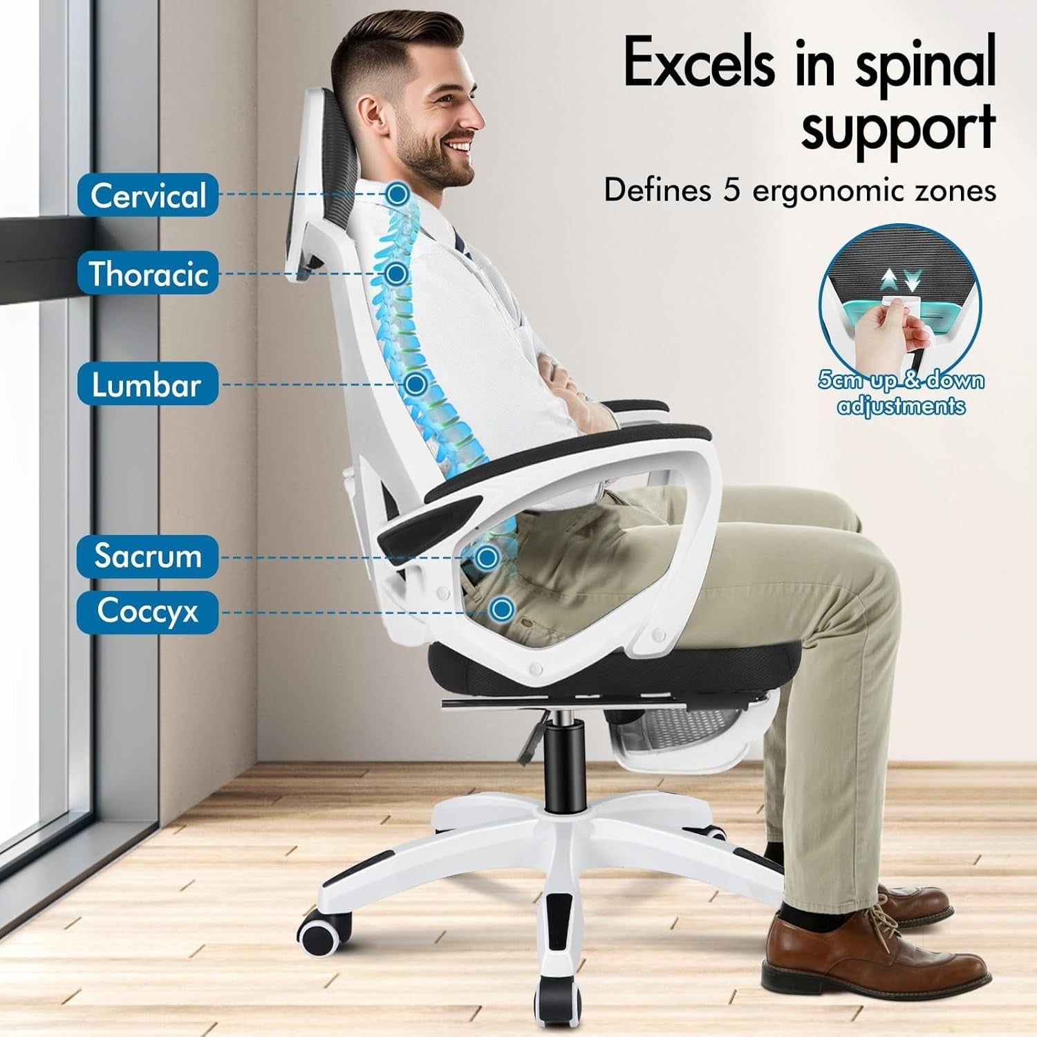 Ergonomic Office Chair Mesh Back Reclining Headrest Footrest Home Desk Seat