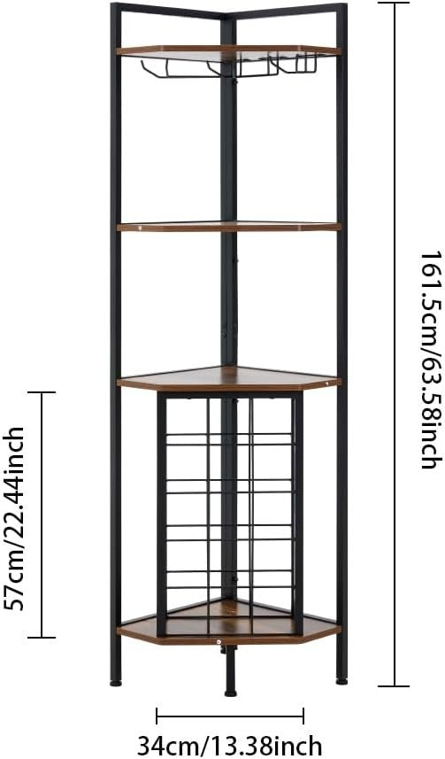 Tall Corner Wine Rack Shelf with 15 Bottle Holder & Glass Hanger Industrial