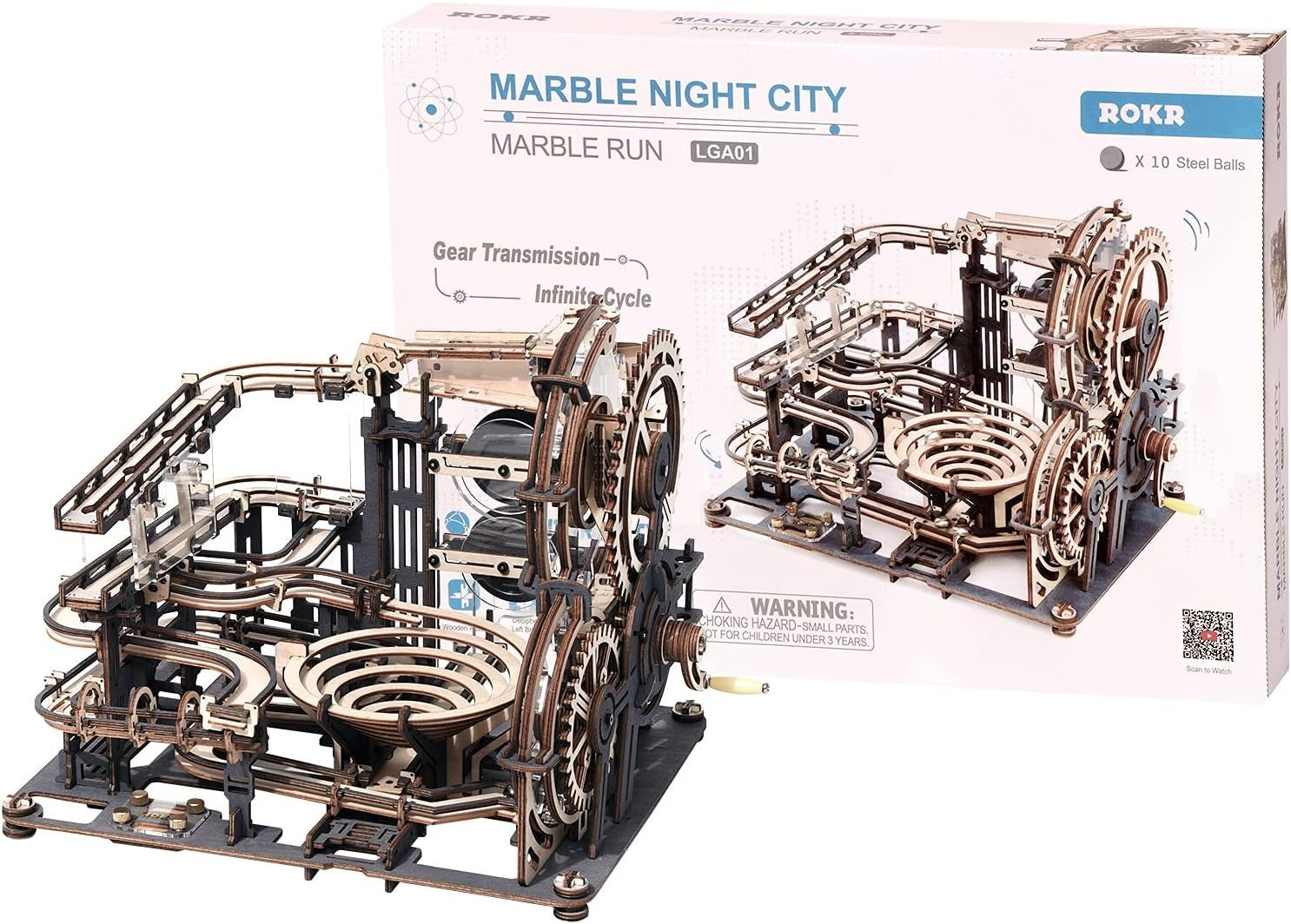 3D Wooden Marble Run Puzzle Mechanical Ball Track STEM Model Kit