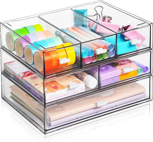 3 Tier Clear Desk Organizer 6 Drawers Stackable Storage Box Office Home