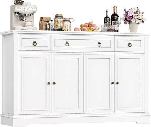White Sideboard 4 Door 3 Drawer Cabinet Storage Unit Adjustable Shelves**