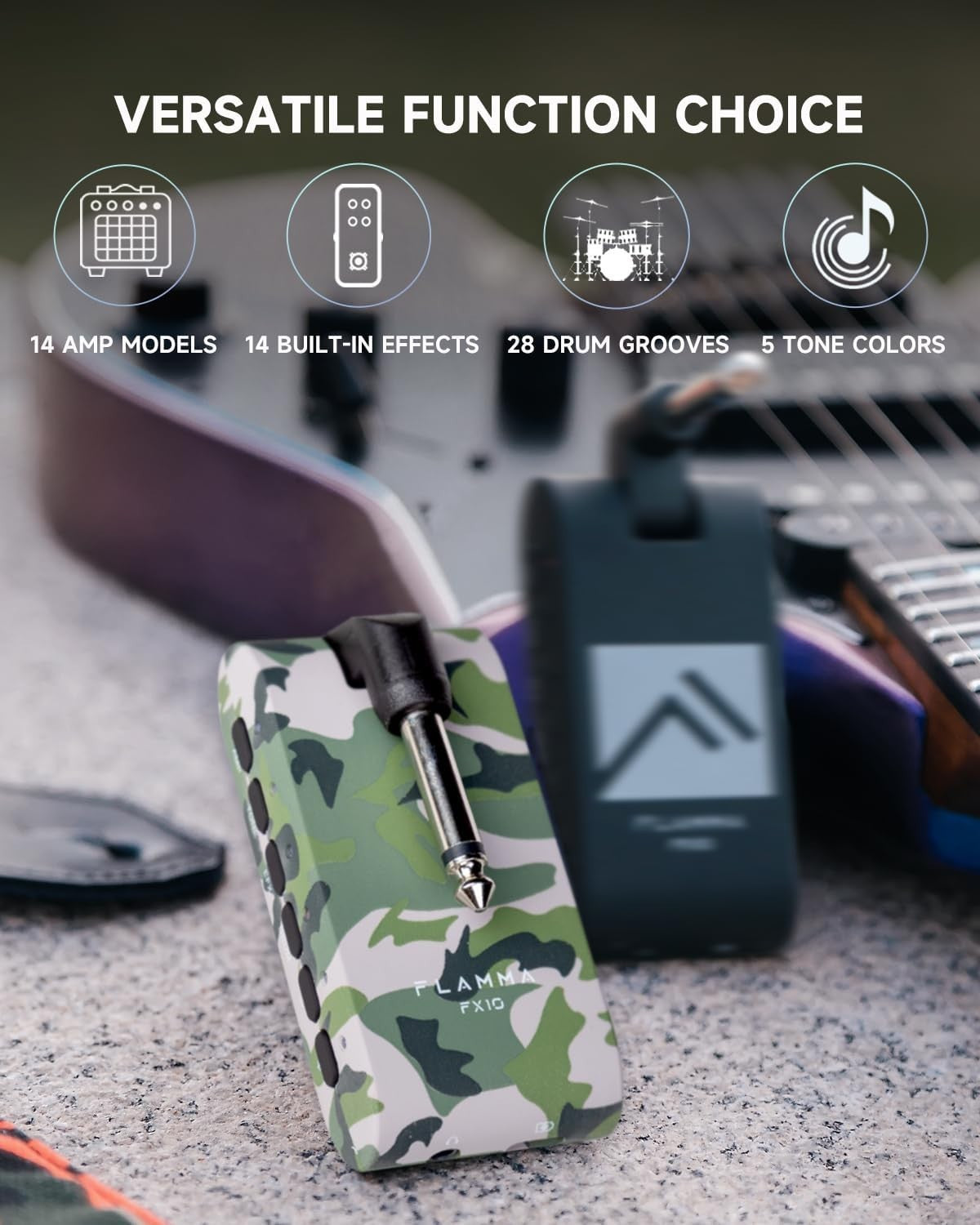Portable Guitar Headphone Amp Bluetooth USB FX 14 Effects CAMO