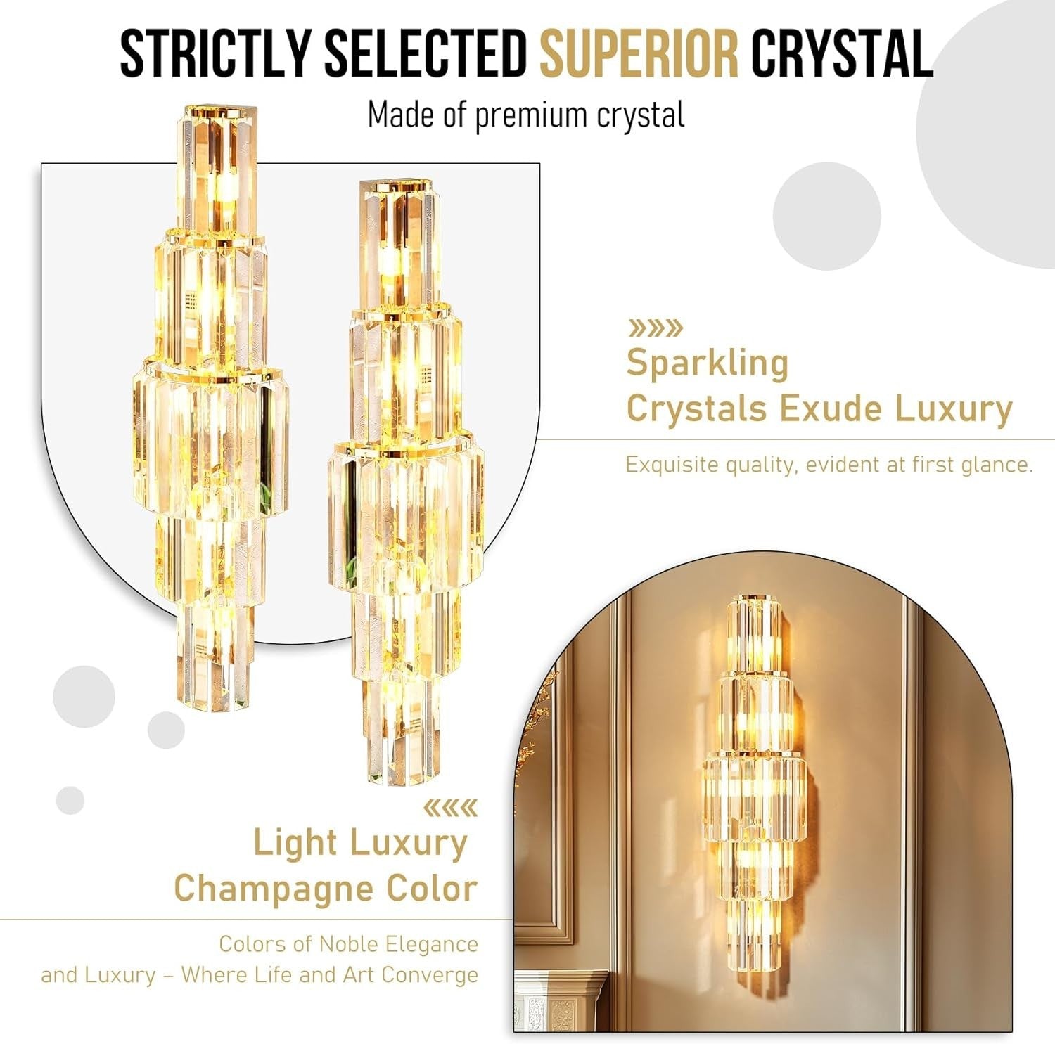 Luxury Crystal Wall Light 5 Bulb Gold Sconce Modern 80cm Hallway Lamp