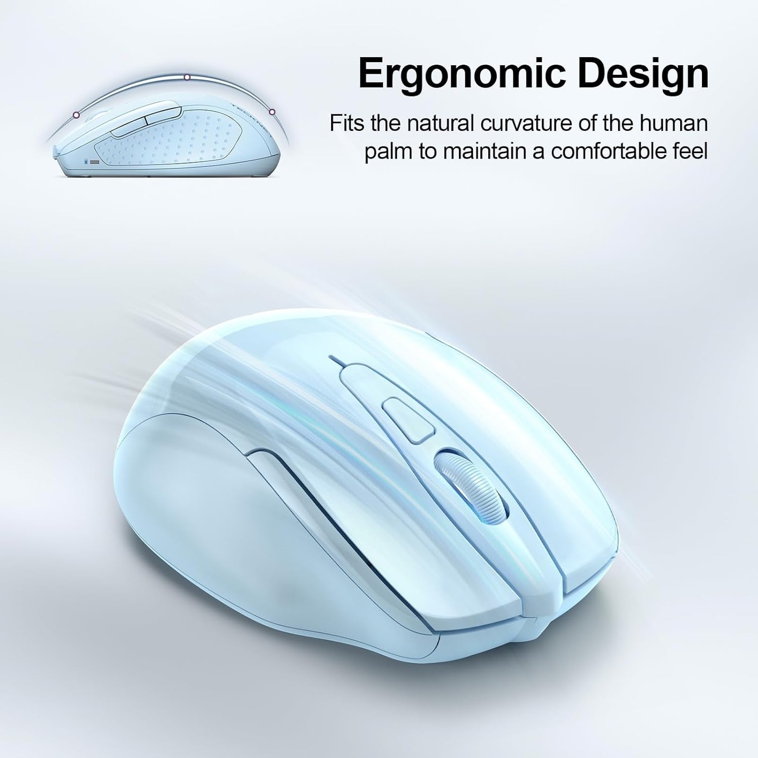 Light Blue Silent Bluetooth Mouse 4800DPI Ergonomic Rechargeable Laptop PC