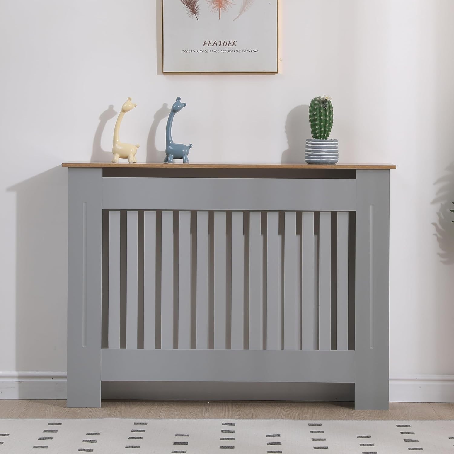 Modern Grey Radiator Cover MDF Wood Slatted Grill Cabinet 112x82x19cm