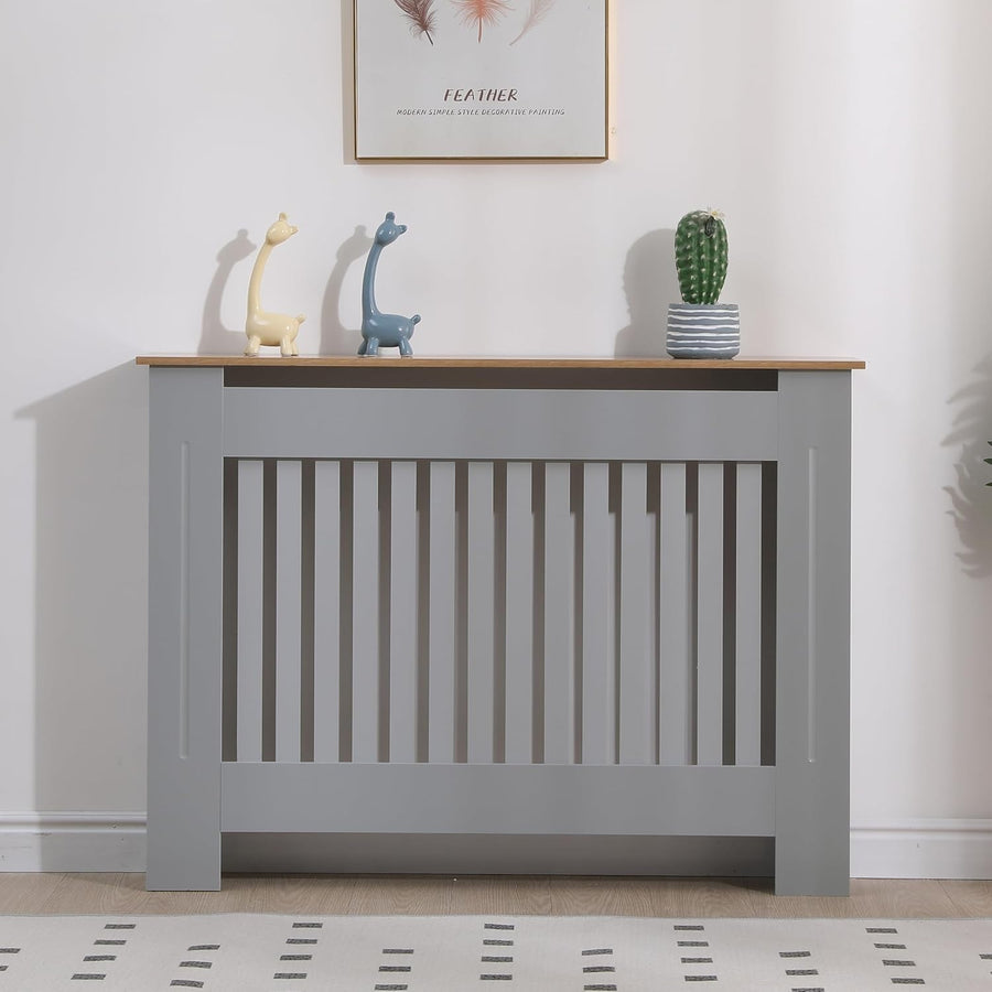 Modern Grey Radiator Cover MDF Wood Slatted Grill Cabinet 112x82x19cm