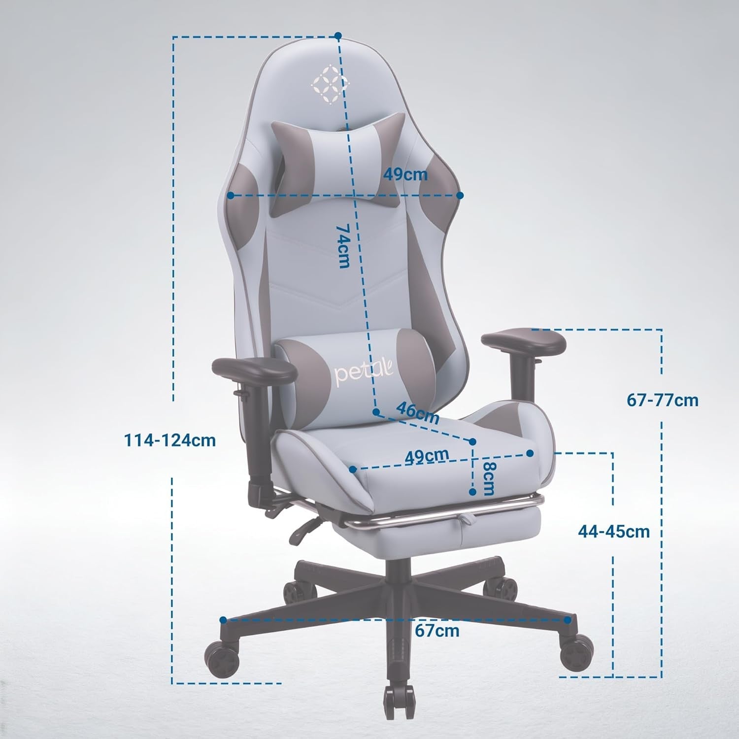 Ergonomic Gaming Chair Recliner w Footrest Lumbar Support Blue