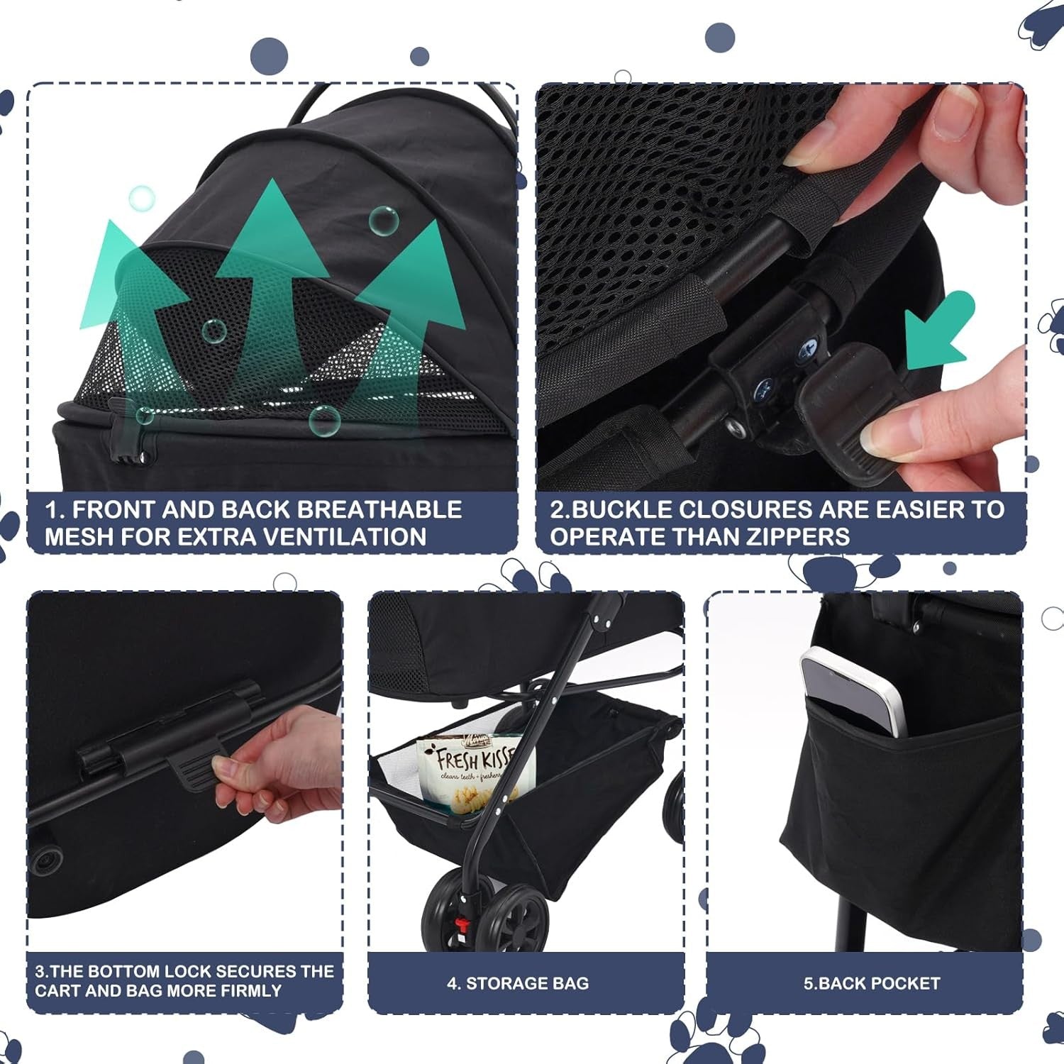 Pet Travel Stroller 3 in 1 Dog Cat Pushchair Folding Carrier Pram Black