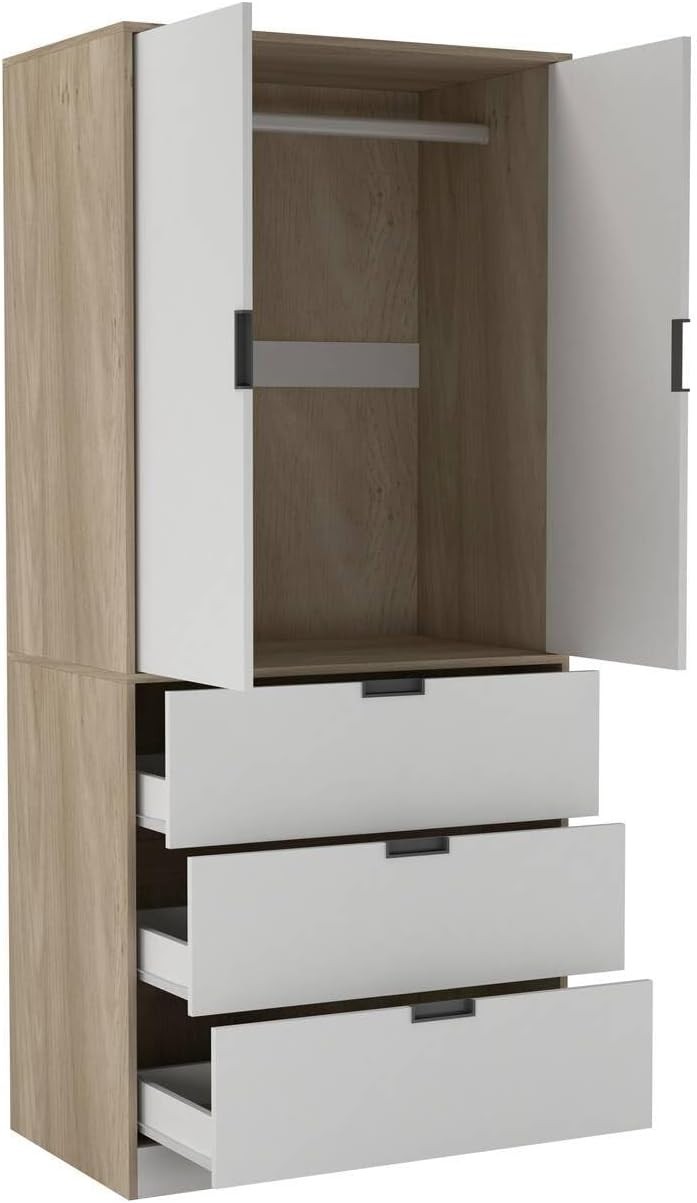 White 2 Door Wardrobe with Rail & 3 Drawers | Modern 180cm Bedroom Unit