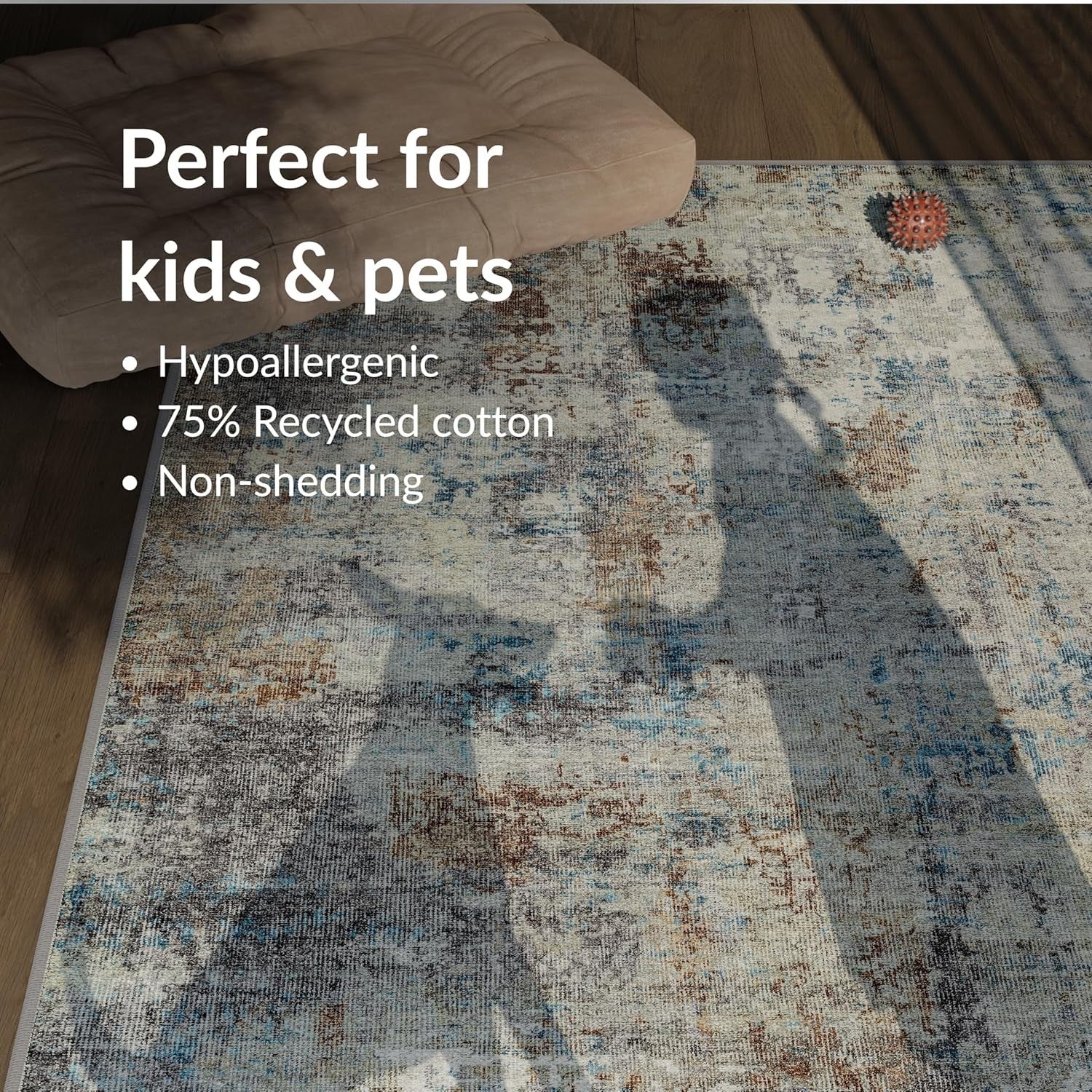 Washable Rug 152x213cm Non-Slip Soft Vintage Blue Brown Carpet Living Room