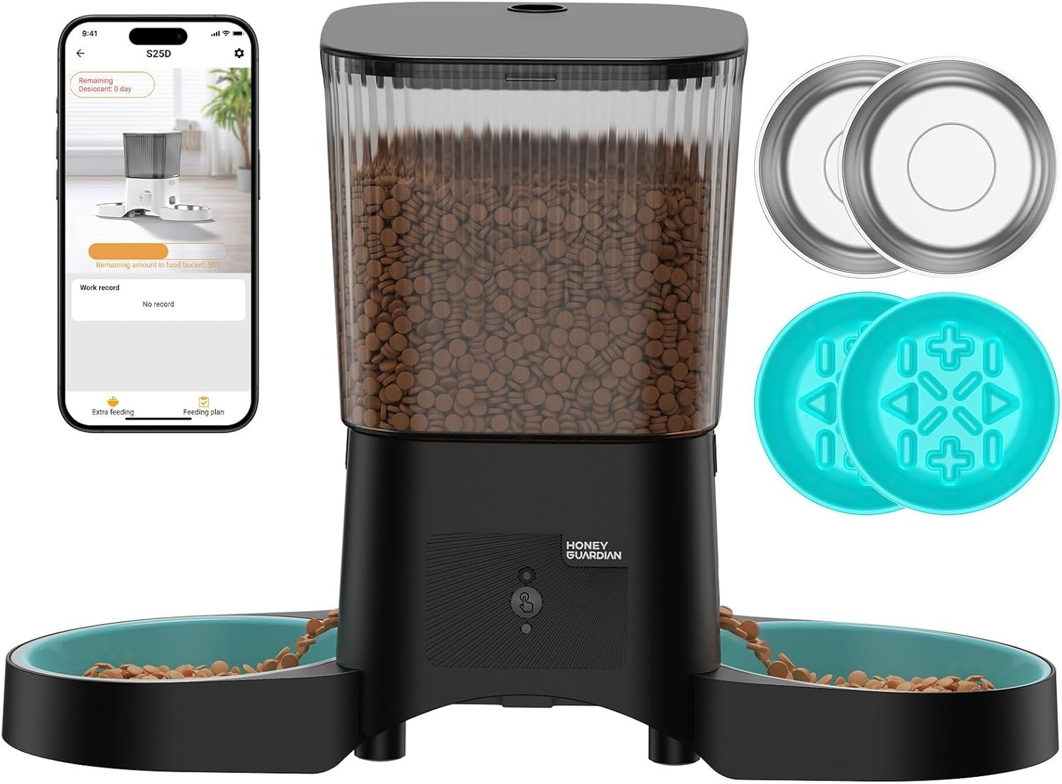 Smart Automatic Cat Feeder 2 Pet WiFi App Control Dual Bowls 3.5L