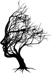 Black Metal Tree of Life Wall Sculpture – Abstract Hairline Art 30x21cm