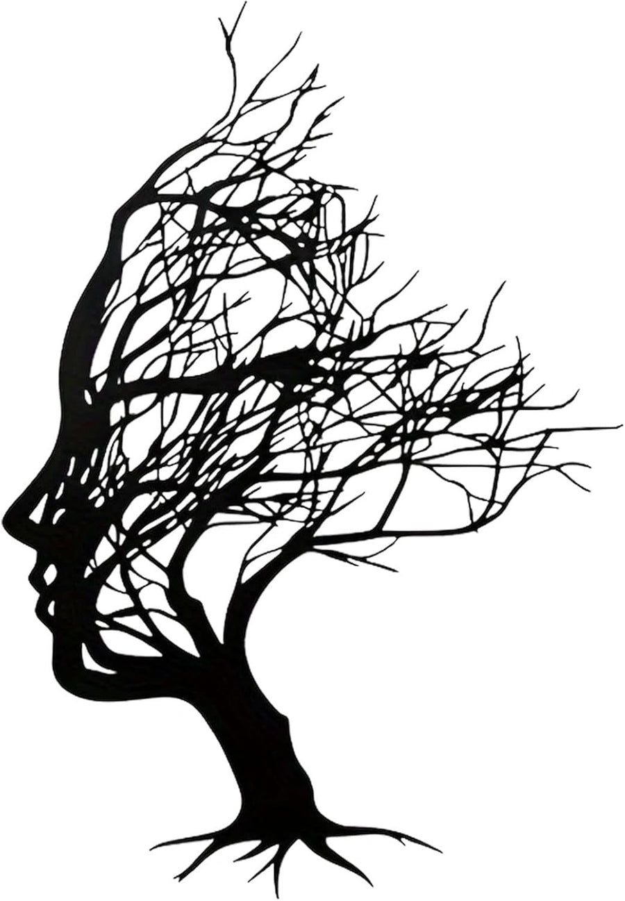 Black Metal Tree of Life Wall Sculpture – Abstract Hairline Art 30x21cm