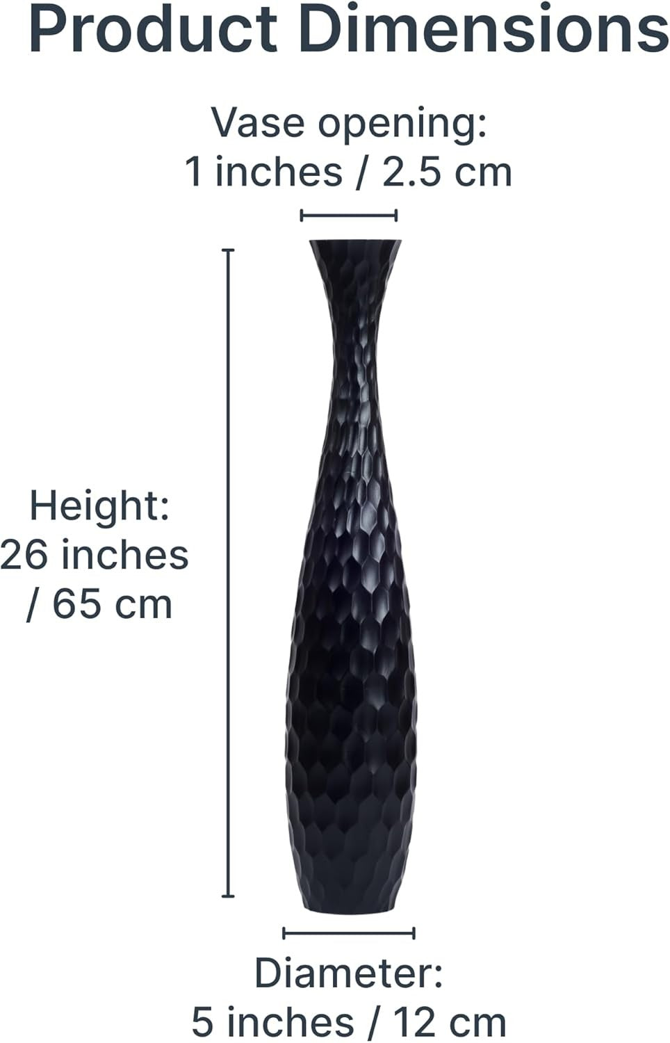 Black Floor Vase 65cm Tall Wooden Decor for Pampas Grass