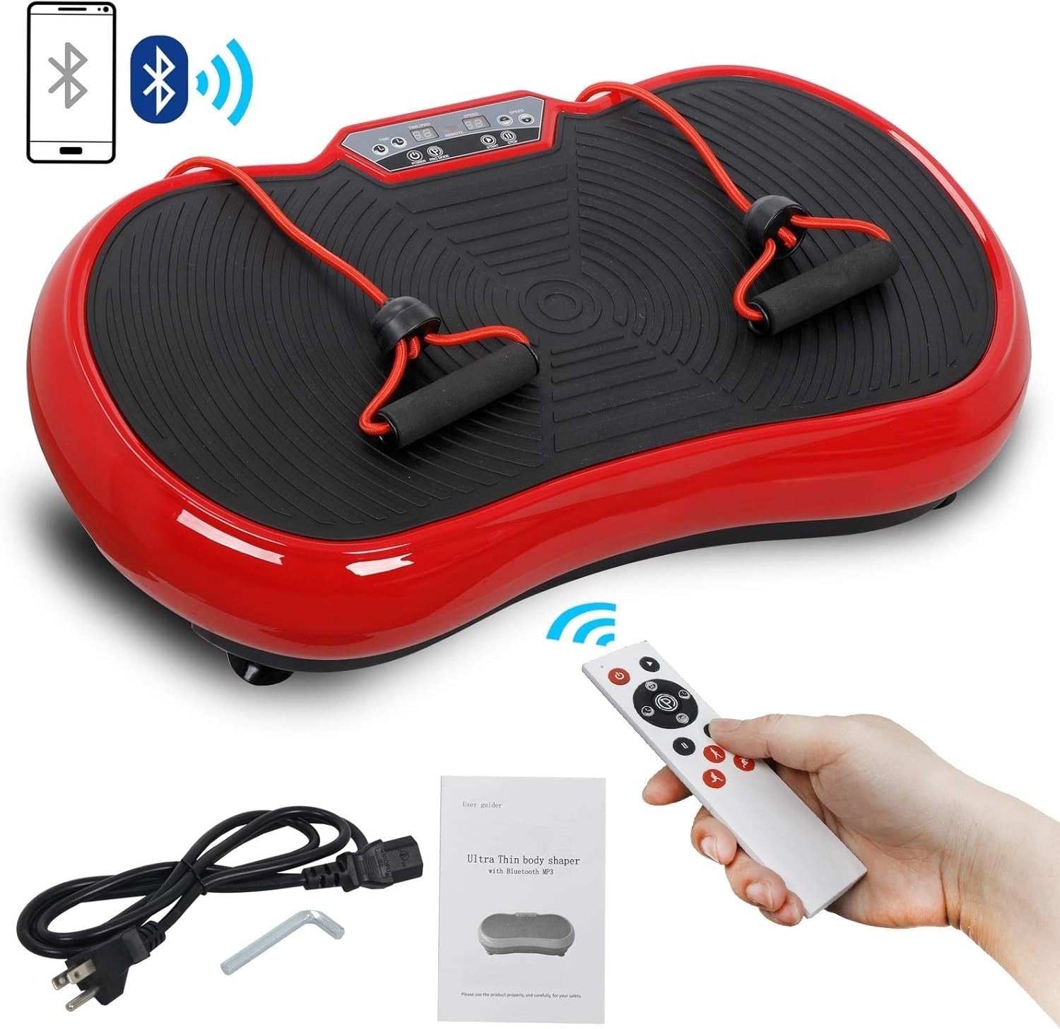 Red Vibration Plate Exercise Machine 99 Speeds Bluetooth Home Workout