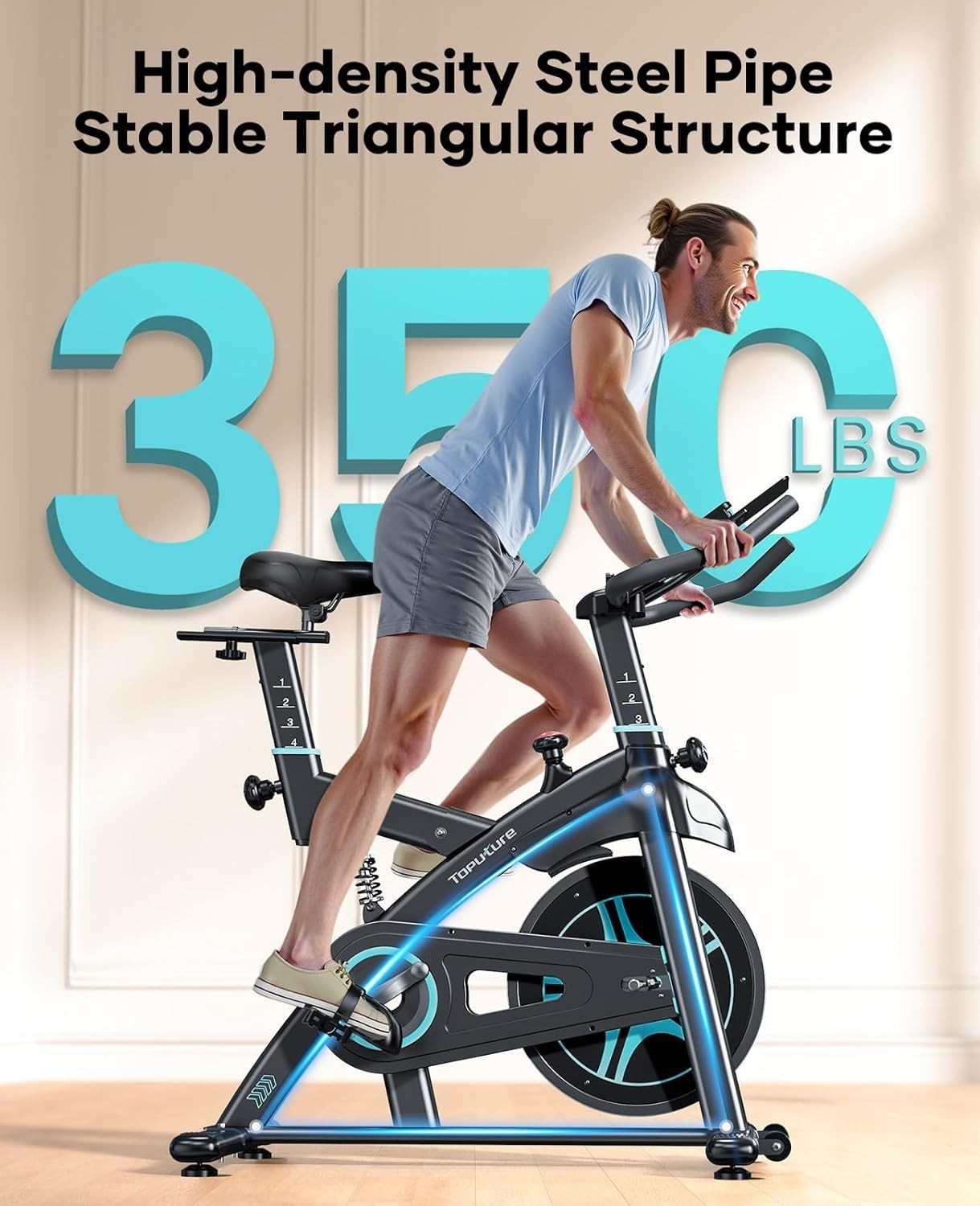 Quiet Magnetic Spin Bike w/ APP, 15kg Flywheel, Shock Absorption & 350lb Cap