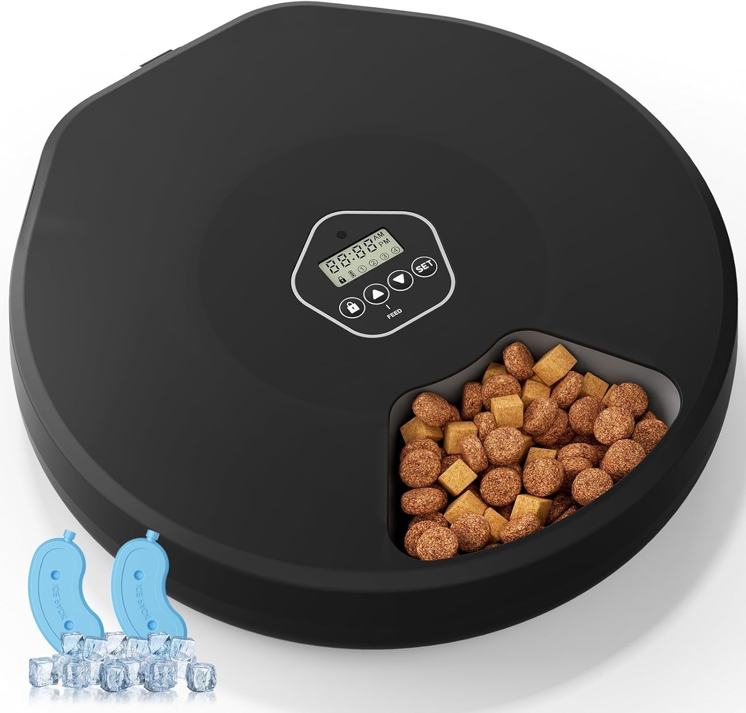 Automatic Wet Food Cat Feeder Timer 5 Meal Pet Dispenser Ice Packs