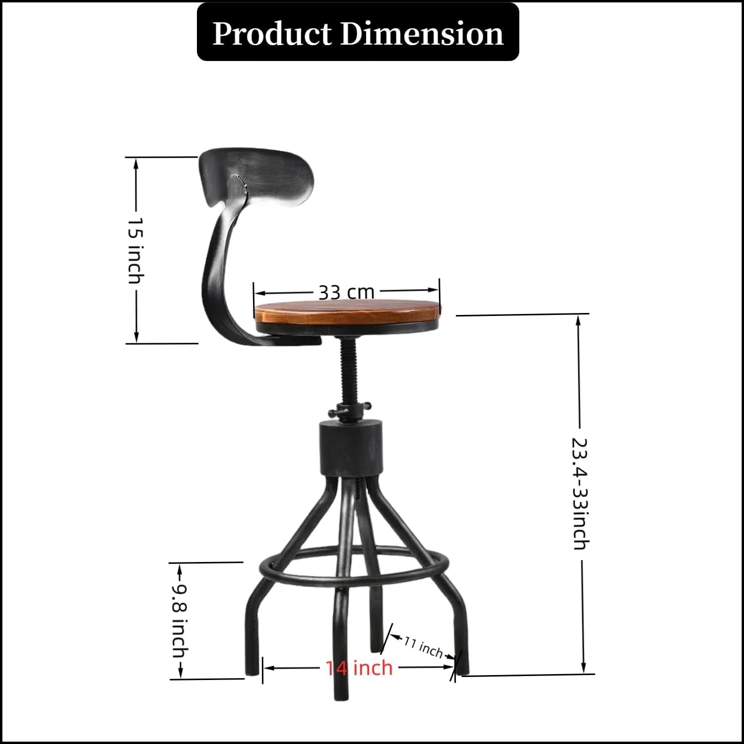 Set of 2 Industrial Silver Swivel Bar Stools with Backrest & Footrest Adjustable